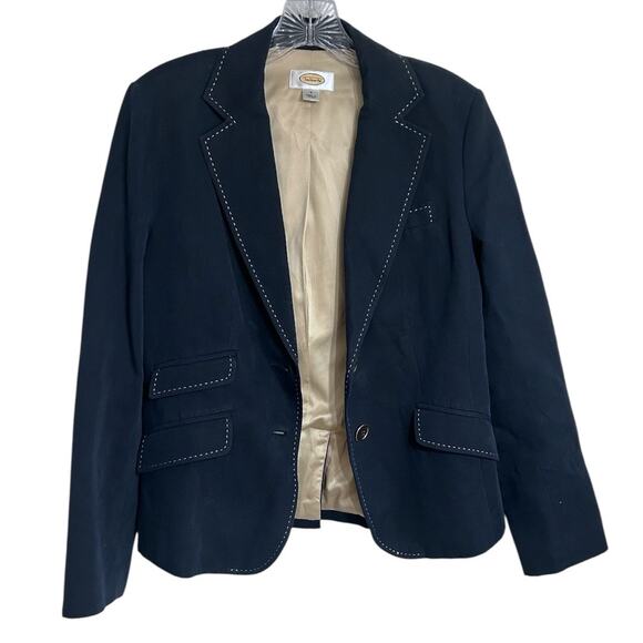 Talbots Navy Gold Button Blazer Women’s 4 Contrast Stitch Structured Flap Pocket - Picture 5 of 8